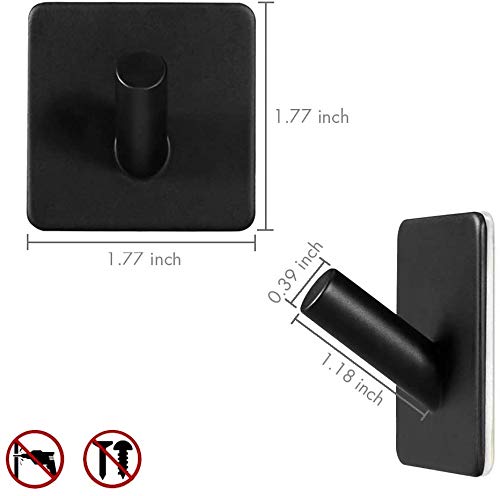 Tagve Stainless Steel Hooks 3M Self Adhesive Wall Hooks for Towel Coat Hook no drill Bathroom Kitchen Organizer Hooks Set of 4 Black - Image 3