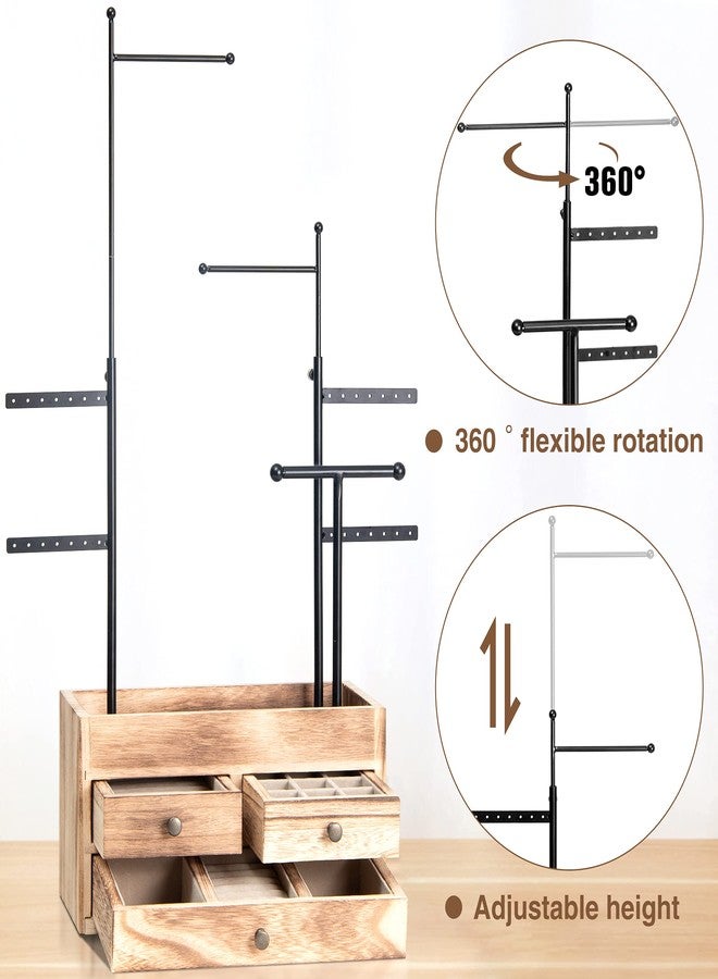 LAVIEVERT Jewelry Organizer Tower with Double-Layer Wooden Drawer Storage Box, 7 Tier Jewelry Tree Stand Jewelry Display for Necklaces, Bracelets, Earrings and Rings - Image 2