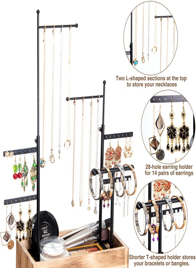 LAVIEVERT Jewelry Organizer Tower with Double-Layer Wooden Drawer Storage Box, 7 Tier Jewelry Tree Stand Jewelry Display for Necklaces, Bracelets, Earrings and Rings - Image 3
