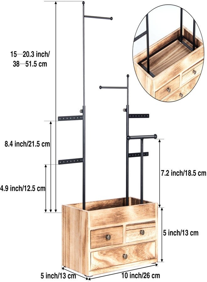LAVIEVERT Jewelry Organizer Tower with Double-Layer Wooden Drawer Storage Box, 7 Tier Jewelry Tree Stand Jewelry Display for Necklaces, Bracelets, Earrings and Rings - Image 4