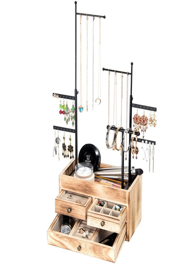 LAVIEVERT Jewelry Organizer Tower with Double-Layer Wooden Drawer Storage Box, 7 Tier Jewelry Tree Stand Jewelry Display for Necklaces, Bracelets, Earrings and Rings - Image 1