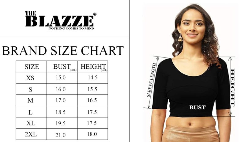 THE BLAZZE 1303_BLK_M Women's Cotton Scoop Neck Backless Elbow Sleeve Crop Top Readymade Saree Blouse for Women (1303_BLK_M) - Image 5
