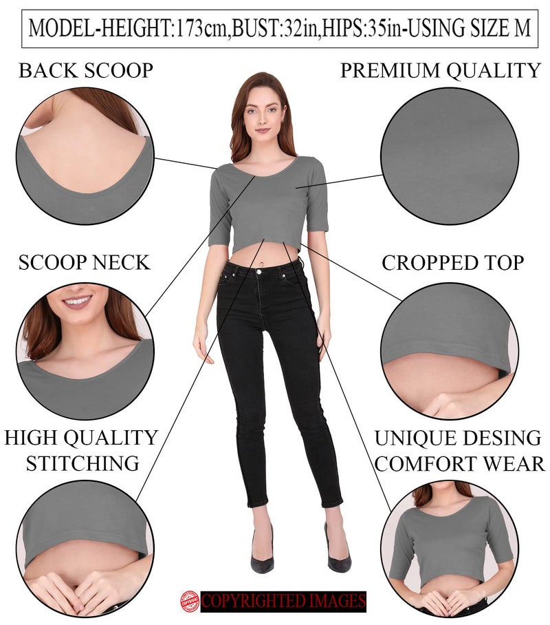 THE BLAZZE 1303_BLK_M Women's Cotton Scoop Neck Backless Elbow Sleeve Crop Top Readymade Saree Blouse for Women (1303_BLK_M) - Image 4