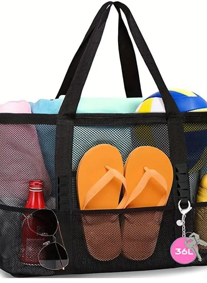 Generic New multifunctional one-shoulder shopping bag portable beach net hollow bag-black  - Image 2
