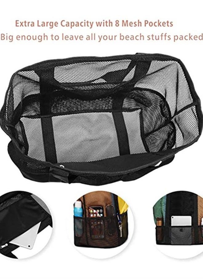 Generic New multifunctional one-shoulder shopping bag portable beach net hollow bag-black  - Image 4