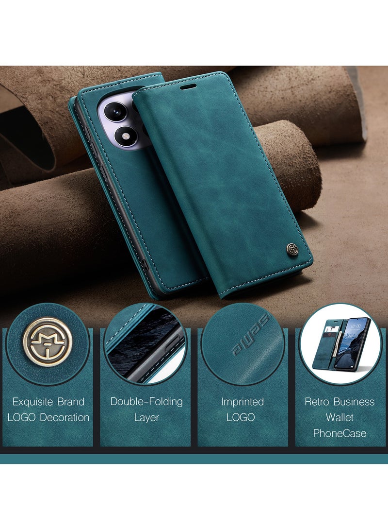 CaseMe Phone Case Luxury PU Leather Design 013 Flip Cover Card Slot Holder Cover For Redmi Note 14 Pro 4G (Green) - Image 5
