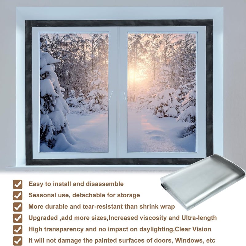 Jeyeou Window Insulation Kit for Winter Heavy Duty Plastic Window Cover Sealer Reusable Clear Thick Insulation Wrap Transparent Film with Strong Adhesive Tape and Hook and Loop Tape for Winterizing 48''x63'' - Image 3