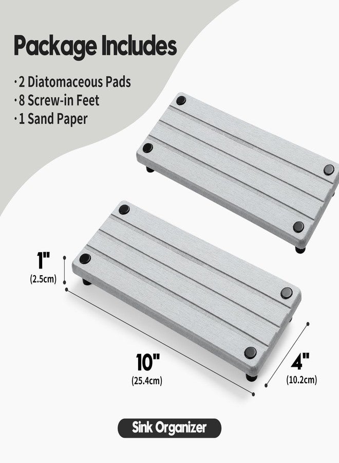 Razborci 2 Pack Water Absorbing Quick Drying Stone Tray for Kitchen Counter - Diatomite Instant Dry Sink Caddy Organizer - Bathroom Countertop Vanity Drying Mat for Soap and Sponge - Light Gray - Image 2