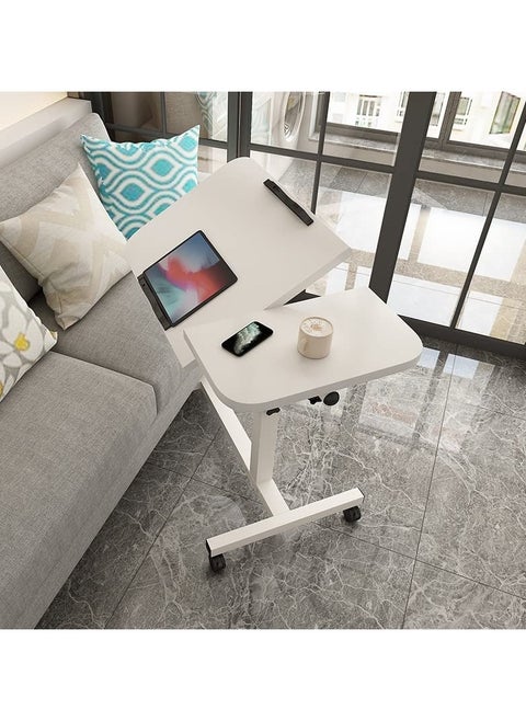 Lifting and Rotating Laptop Desk，Adjustable laptop table, adjustable standing table with wheels, 60*40cm for sofa, bedside, coffee table (white)