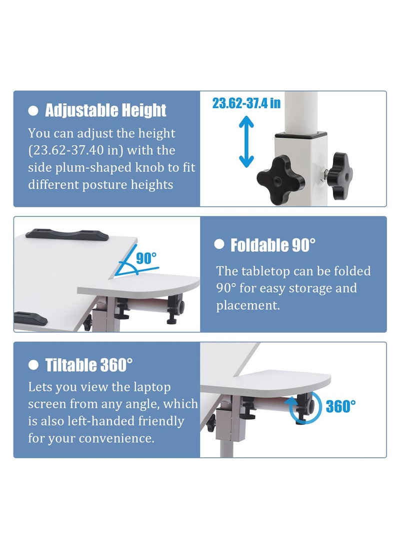 XICEN - Lifting and Rotating Laptop Desk，Adjustable laptop table, adjustable standing table with wheels, 60*40cm for sofa, bedside, coffee table (white) - Image 1