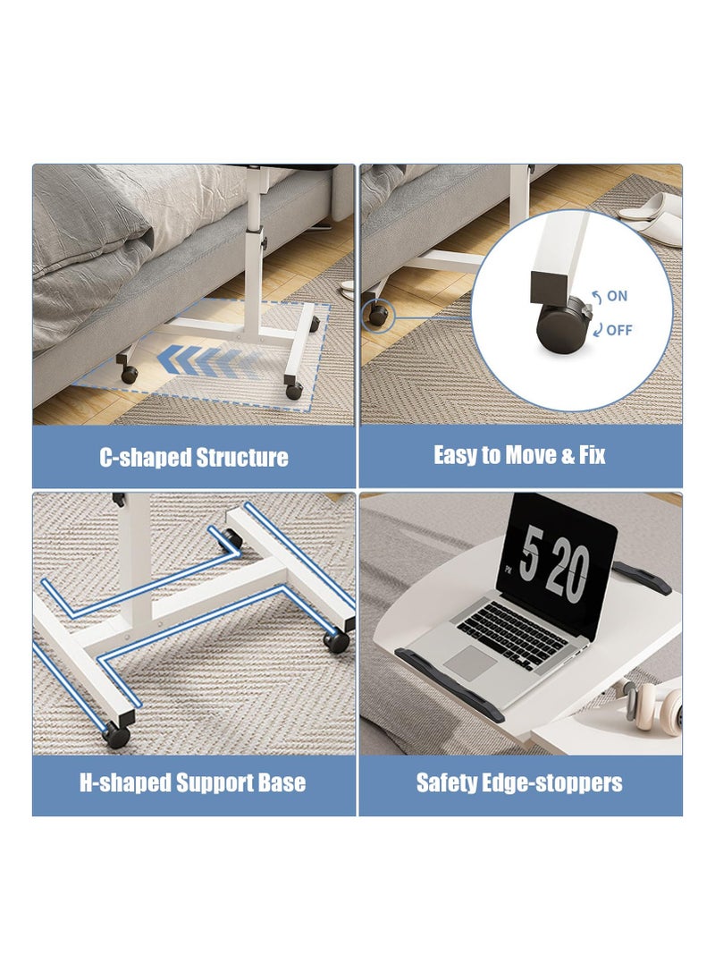 XICEN - Lifting and Rotating Laptop Desk，Adjustable laptop table, adjustable standing table with wheels, 60*40cm for sofa, bedside, coffee table (white) - Image 1