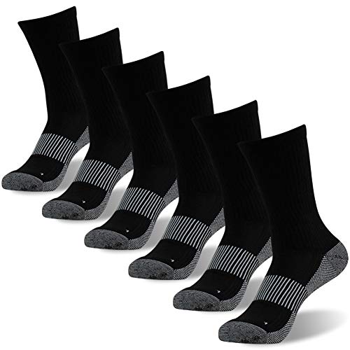 FOOTPLUS Copper Socks for Men, Women FOOTPLUS Mid Calf Arch Support Moisture Wicking Running Cross Cushioned Sole Anti Odor Hiking Camping Trekking Mountain Climbing Socks, 6 Pairs All Black Fit, Large - Image 1