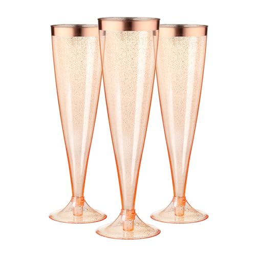 Homy Feel 5 OZ Rose Gold Glitter Rose Gold Rim Plastic Champagne Flutes 30 Pack Disposable Wine Glasses for PartyPlastic Champagne Glasses Champagne PunchMimosa Bar Wedding Cups - Image 2