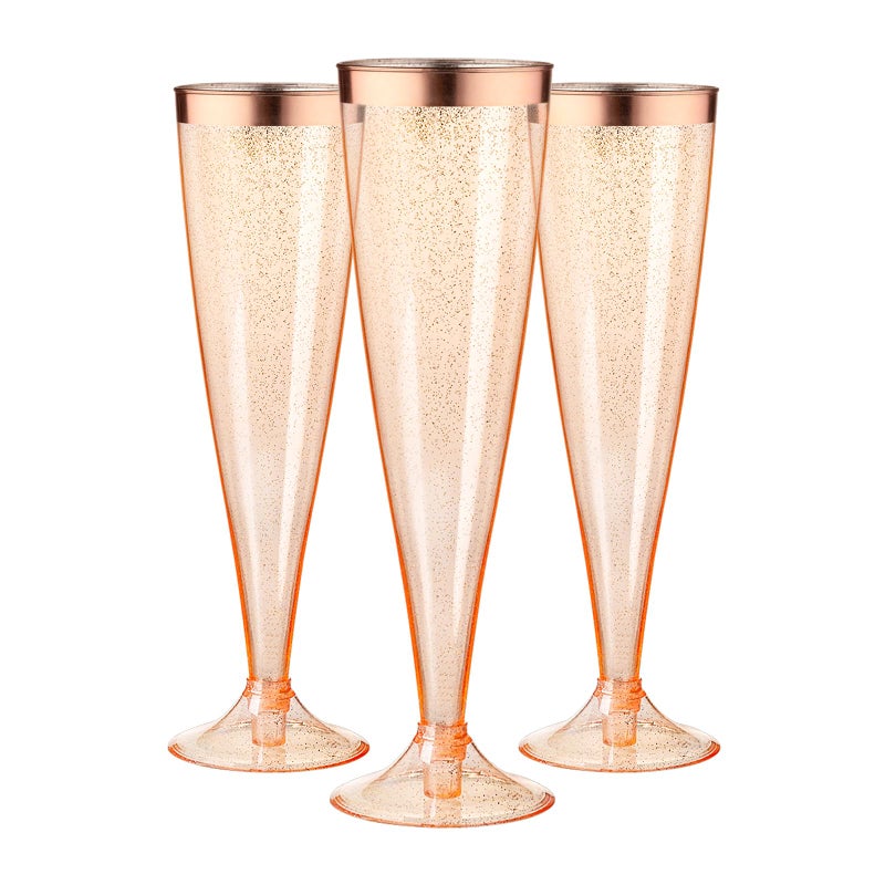Homy Feel 5 OZ Rose Gold Glitter Rose Gold Rim Plastic Champagne Flutes 30 Pack Disposable Wine Glasses for PartyPlastic Champagne Glasses Champagne PunchMimosa Bar Wedding Cups - Image 3