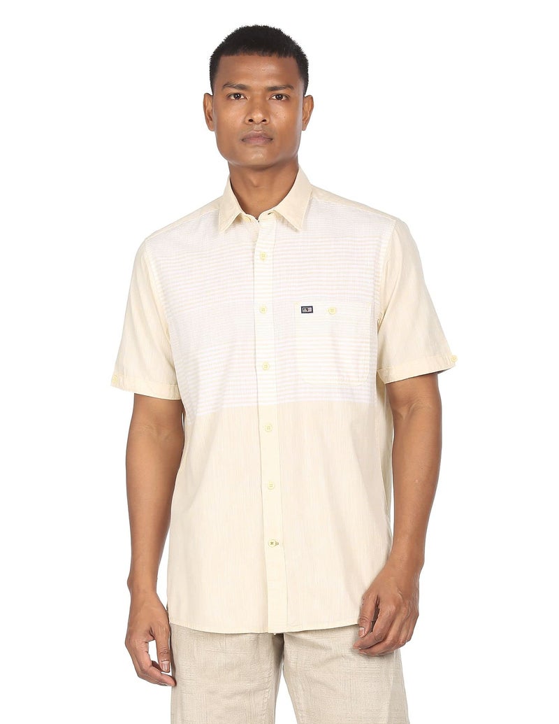 Arrow Men Cotton Slim Fit Sports Beige Striped Casual Shirt (AJADSH1898_40) - Image 1