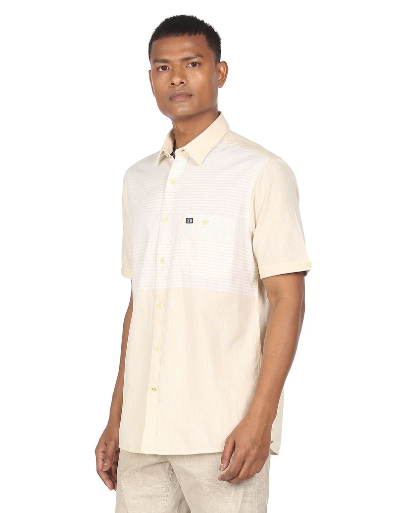 Arrow Men Cotton Slim Fit Sports Beige Striped Casual Shirt (AJADSH1898_40) - Image 4