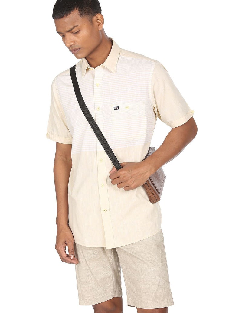 Arrow Men Cotton Slim Fit Sports Beige Striped Casual Shirt (AJADSH1898_40) - Image 2