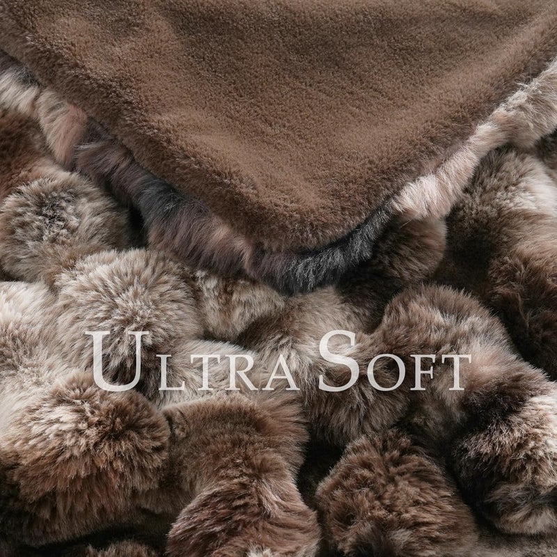 BENVWE Fluffy Faux Fur Throw Blanket for Couch, Soft Plush Thick Cozy Fuzzy Luxury Minky Bubble Blanket for Home Living Room Decor Gift for Women, Tie-dye Coffee, 50" x 60", 1100GSM - Image 3