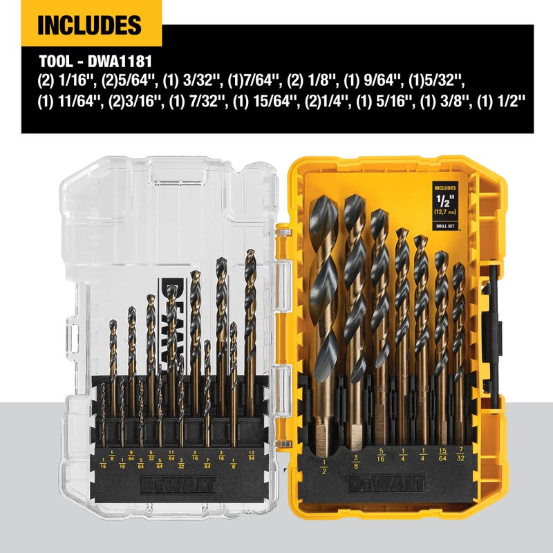 DEWALT DEWALT Drill Bit Set, 21-Piece, 135 Degree Split Point, 31 Degree Helix, Black Oxide Coated, For Plastic, Wood and Metal (DWA1181)  - Image 2