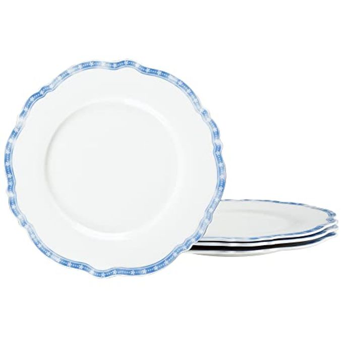 fanquare Blue Salad Plates Set, 8 Inch Plates, Porcelain Lunch Plates Set, Microwave Safe Dessert Plates, Service for 4