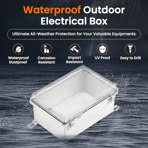 QILIPSU Outdoor WiFi Enclosure, 8.6"x6.7"x4.3" Waterproof Electrical Junction Box, Clear Plastic Hinged Cover IP67 Weatherproof for Solar Projects Network Router Led Control - Image 2