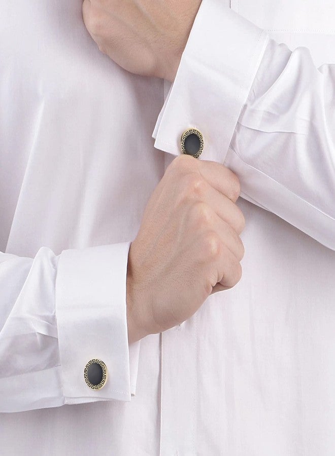 Peora Black Gold Two Tone Cufflinks Set Stylish Accessories for Men & Boys Wedding Business Gift (PX9CL118G) - Image 5