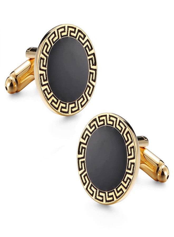 Peora Black Gold Two Tone Cufflinks Set Stylish Accessories for Men & Boys Wedding Business Gift (PX9CL118G) - Image 1