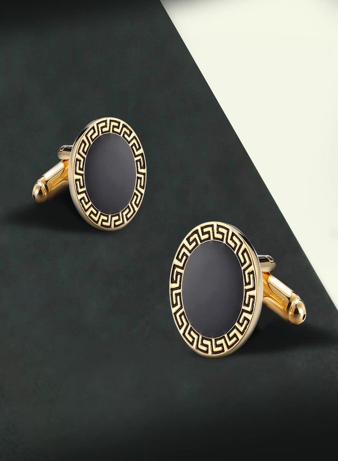 Peora Black Gold Two Tone Cufflinks Set Stylish Accessories for Men & Boys Wedding Business Gift (PX9CL118G) - Image 3