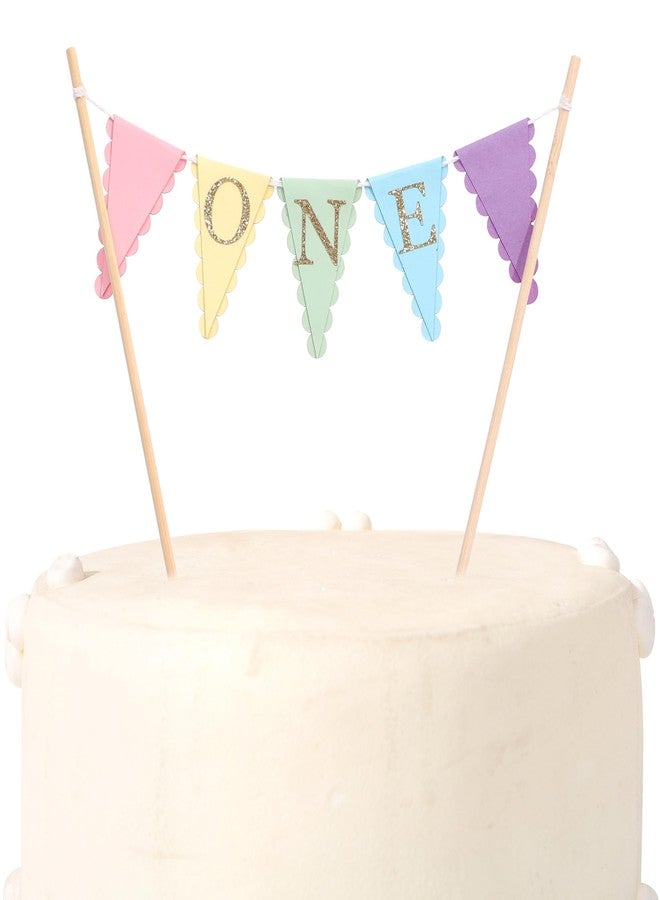 HIKLO Rainbow First Birthday Cake Topper - Pastel Rainbow One Cake Bunting, 1st Birthday Decorations for Girls, Colorful Cake Decoration Party Supplies, Cake Smash Photo Props - Image 1