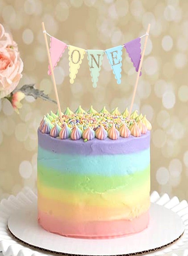 HIKLO Rainbow First Birthday Cake Topper - Pastel Rainbow One Cake Bunting, 1st Birthday Decorations for Girls, Colorful Cake Decoration Party Supplies, Cake Smash Photo Props - Image 3