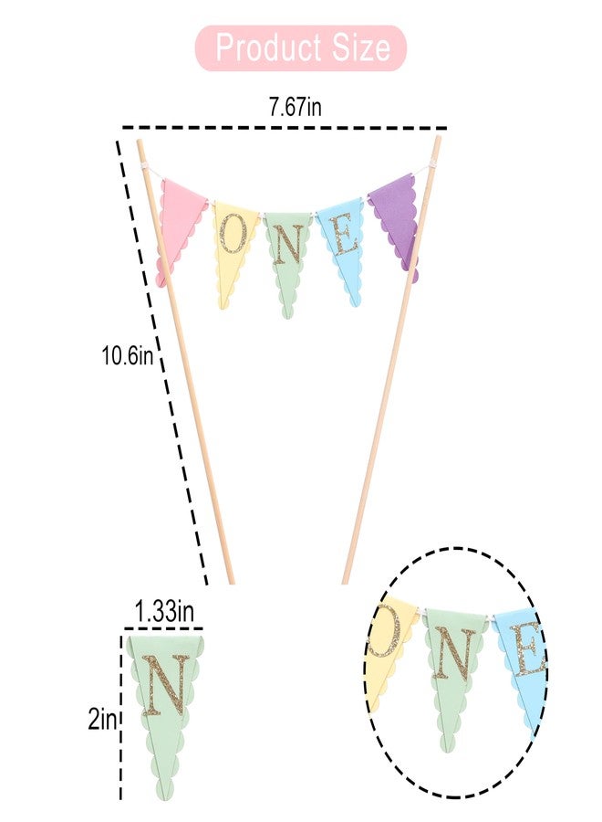 HIKLO Rainbow First Birthday Cake Topper - Pastel Rainbow One Cake Bunting, 1st Birthday Decorations for Girls, Colorful Cake Decoration Party Supplies, Cake Smash Photo Props - Image 2