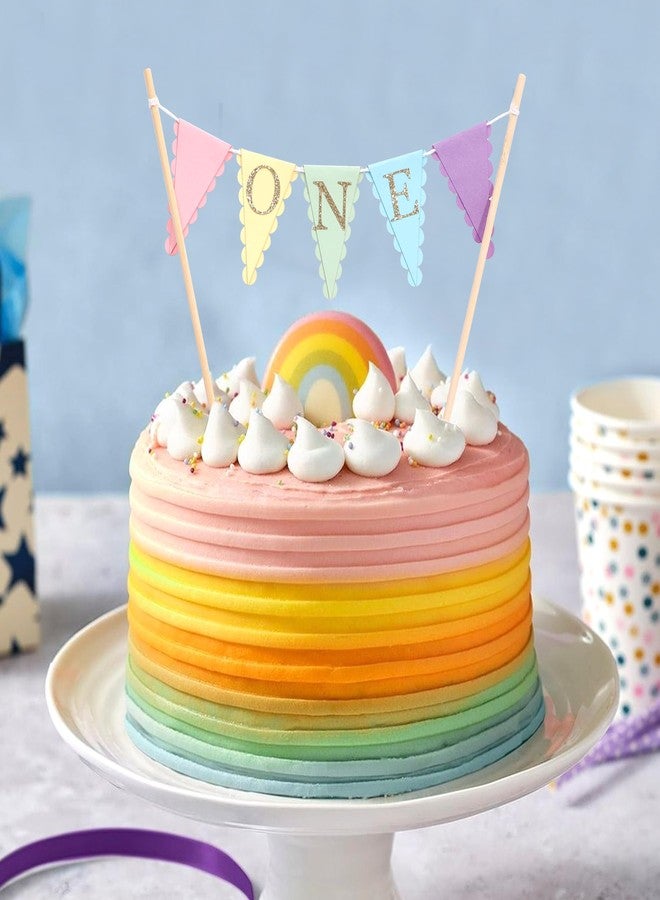 HIKLO Rainbow First Birthday Cake Topper - Pastel Rainbow One Cake Bunting, 1st Birthday Decorations for Girls, Colorful Cake Decoration Party Supplies, Cake Smash Photo Props - Image 5