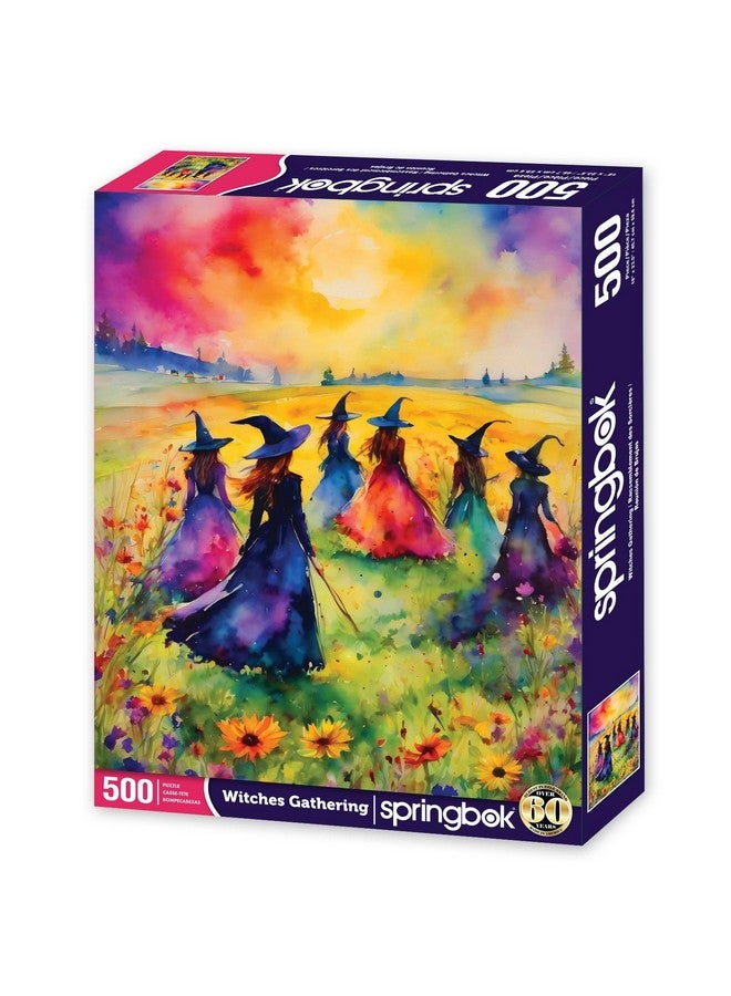 Springbok's Witches Gathering 500 Piece Puzzle for Adults is a Watercolor Image of Witches Gathering in a Blossoming Field - Image 2