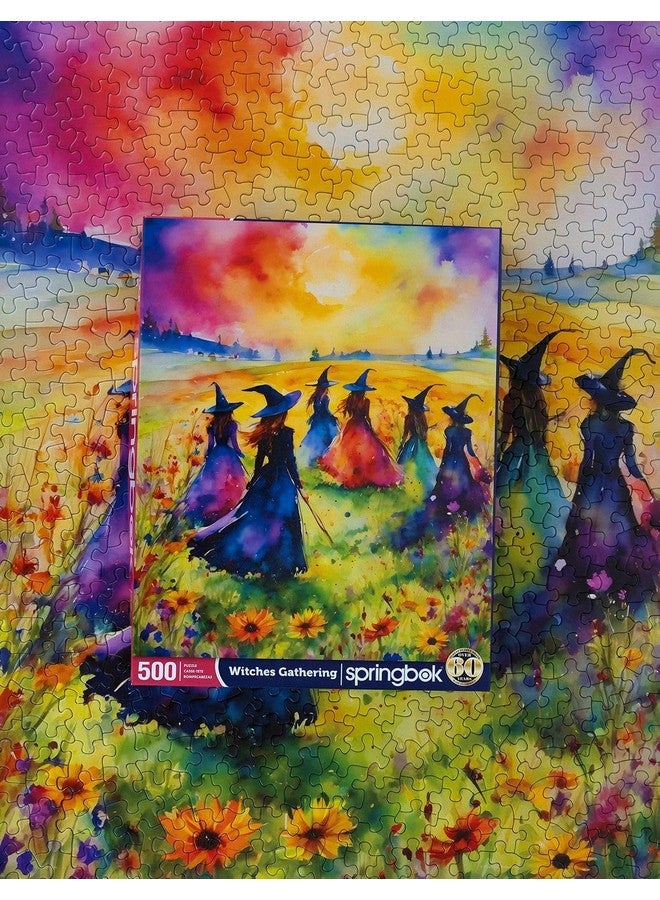 Springbok's Witches Gathering 500 Piece Puzzle for Adults is a Watercolor Image of Witches Gathering in a Blossoming Field - Image 4