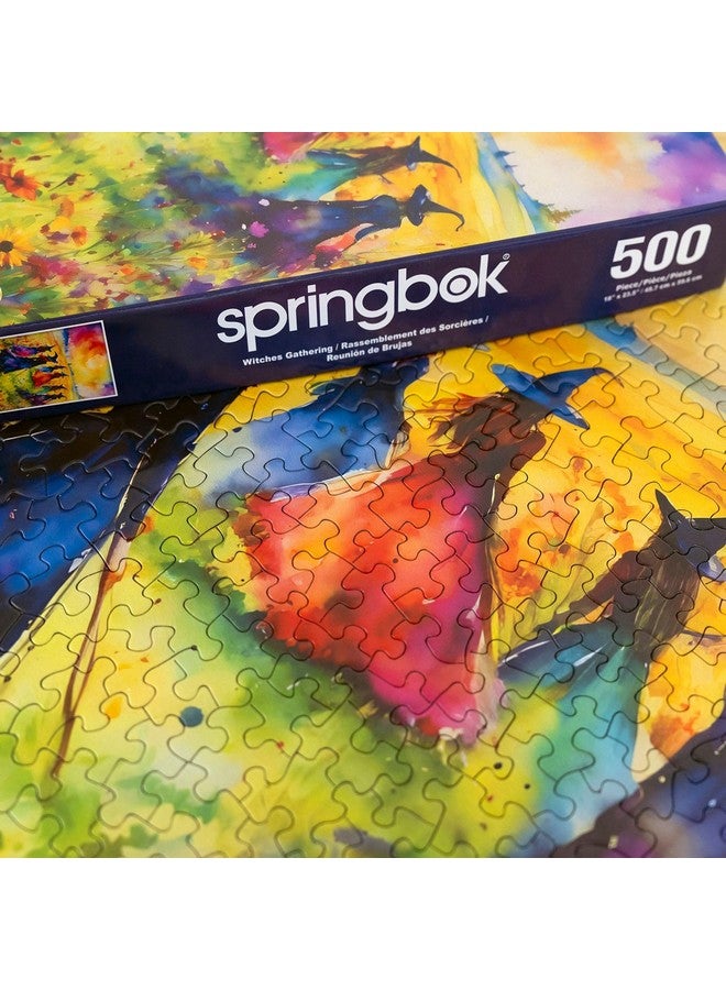 Springbok's Witches Gathering 500 Piece Puzzle for Adults is a Watercolor Image of Witches Gathering in a Blossoming Field - Image 5
