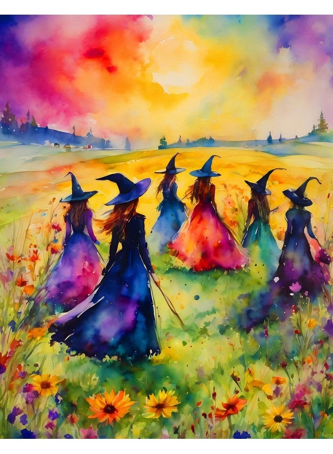Springbok's Witches Gathering 500 Piece Puzzle for Adults is a Watercolor Image of Witches Gathering in a Blossoming Field - Image 1