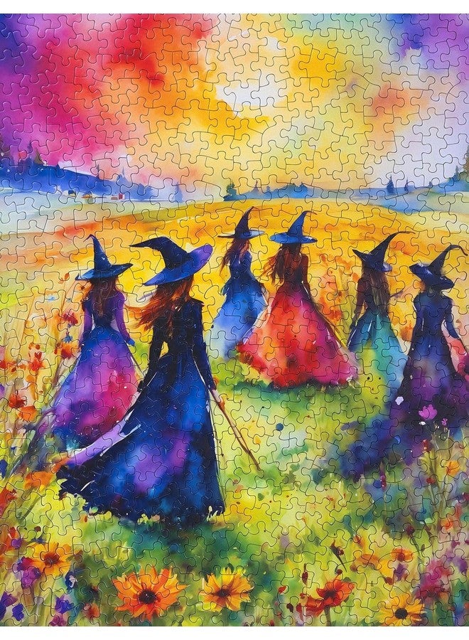Springbok's Witches Gathering 500 Piece Puzzle for Adults is a Watercolor Image of Witches Gathering in a Blossoming Field - Image 3