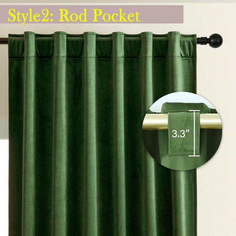 Timeper Moss Green 120 inches Velvet Curtains  Room Darkening Privacy Protection Luxury Window Treatment Super Soft Drapes for Bedroom Living Room  Rod Pocket & Back Tab W52 x L120  2Pcs - Image 2