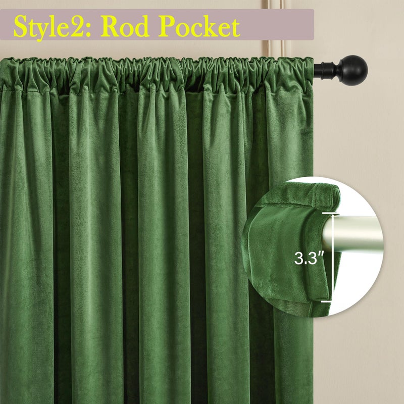 Timeper Moss Green 120 inches Velvet Curtains  Room Darkening Privacy Protection Luxury Window Treatment Super Soft Drapes for Bedroom Living Room  Rod Pocket & Back Tab W52 x L120  2Pcs - Image 3