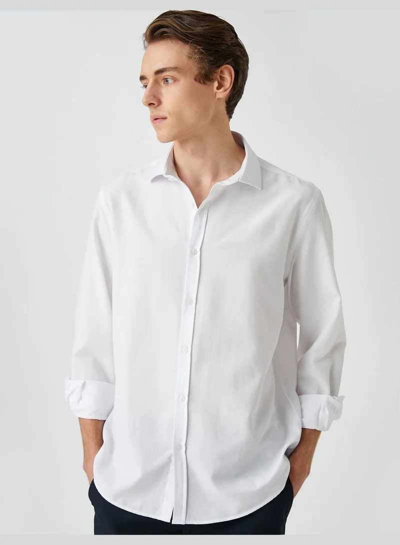 KOTON Basic Shirt Classic Neck Long Sleeve Slim Fit