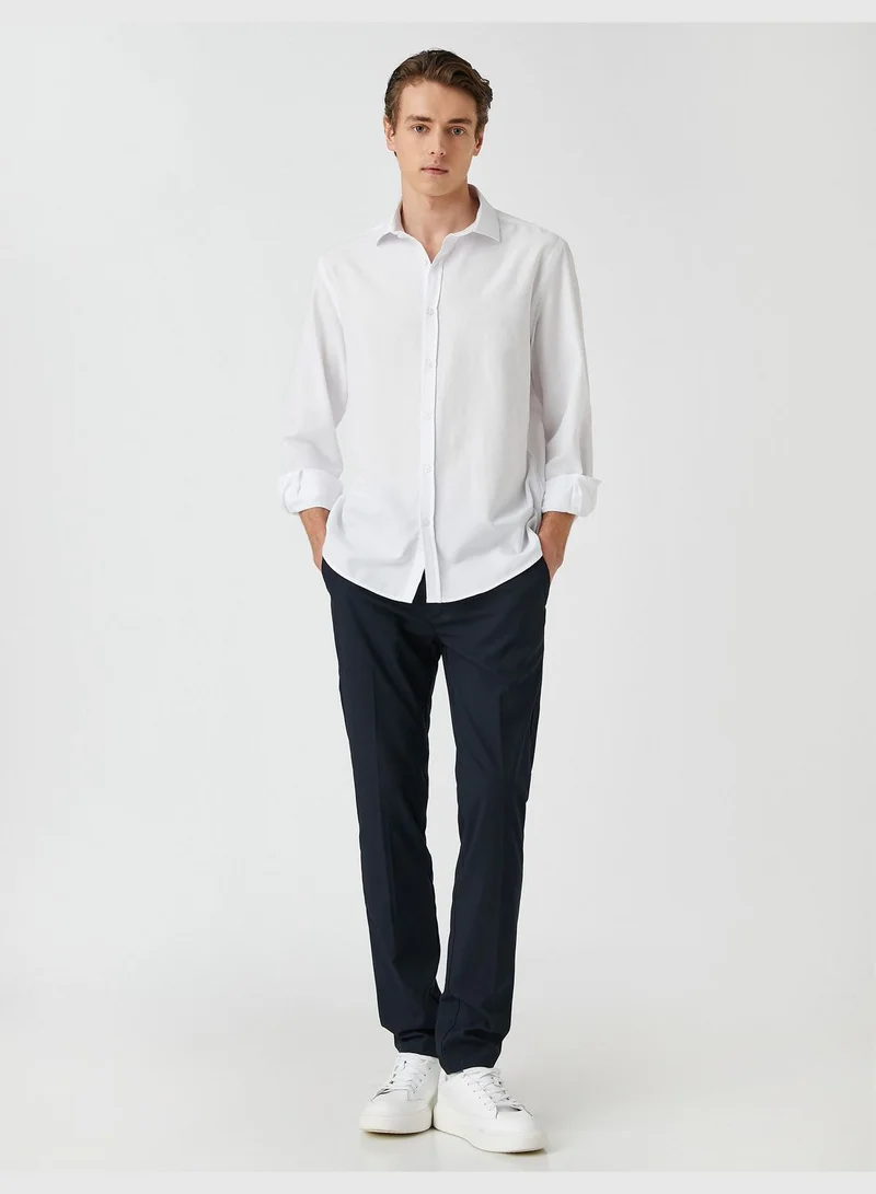 KOTON Basic Shirt Classic Neck Long Sleeve Slim Fit