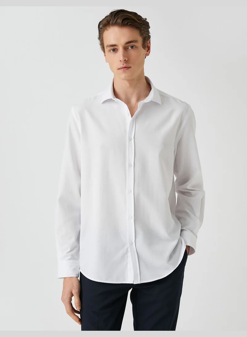 KOTON Basic Shirt Classic Neck Long Sleeve Slim Fit