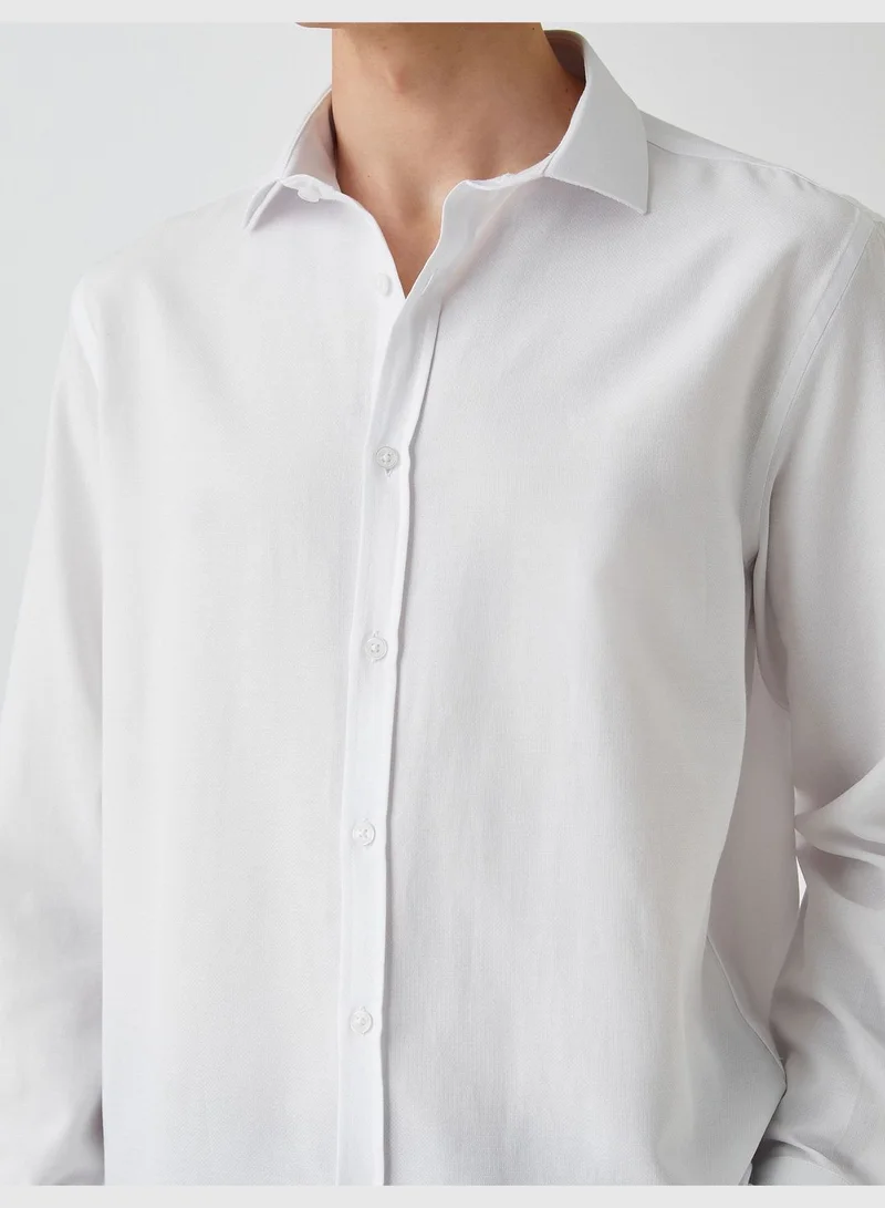 KOTON Basic Shirt Classic Neck Long Sleeve Slim Fit