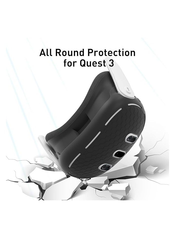 بروماس مجموعة غطاء سيليكون متوافقة مع ملحقات Oculus/Meta Quest 3، غطاء وجه سيليكون VR، غطاء VR Shell، حافظة قبضة وحدة التحكم باللمس (أسود) - Image 4