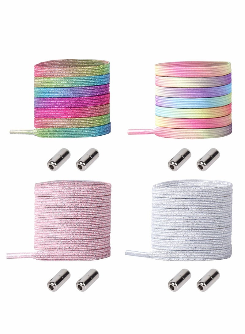 Excefore 4 أزواج من أربطة الأحذية المرنة بدون رباط، أربطة أحذية سريعة الربط عالمية مع مشبك معدني للأطفال والكبار (4 ألوان) - Image 1