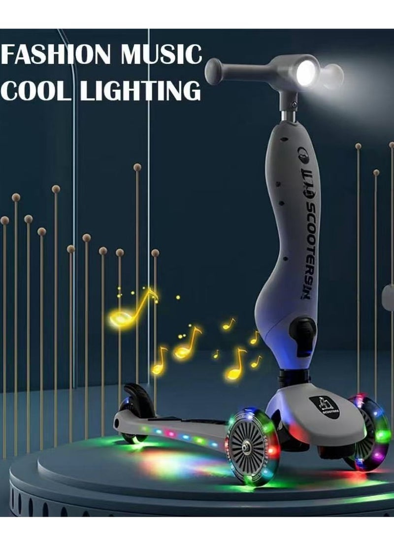 Kids Kick Scooter Balance Bike with Height Adjustable Handle and Foldable Seat 3 Wheel Scooter with Music and LED Lights for Toddler Age 1-6 Years  - Image 3