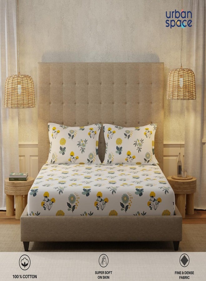 Urban Space Serene 200 TC 100% Cotton Elastic Fitted Floral Bedsheets King Size With 2 Pillow Covers, King Size Bedsheet (Radiance White, Size 72 X 78 Inches) - Image 4