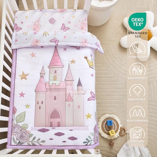 NacoMoco 3-Piece Crib Bedding Set for Girls - Ultra Soft Baby Bedding Set Includes Crib Comforter, Sheet & Skirt (Purple) - Image 3
