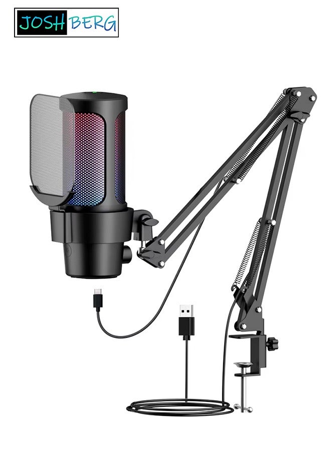 Joshberg M8 USB Gaming Microphone Computer Mic with Boom Arm for PC PS4/ PS5/ Mac/Phone with Touch Mute, RGB Lighting,Gain knob & for Streaming,Podcasting - Image 1