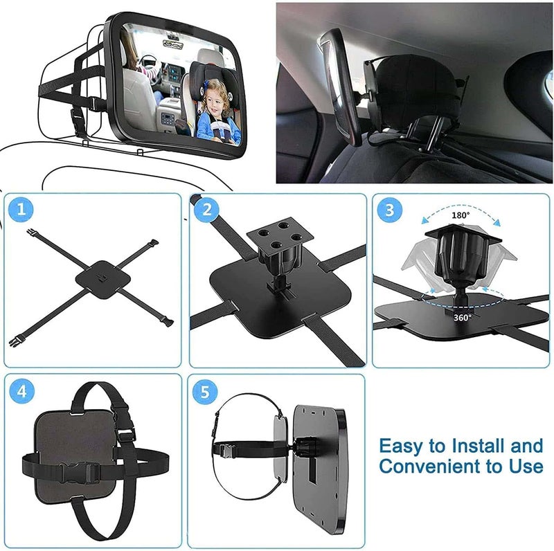 ELECDON Car Backseat Safety Mirror, Baby Car Seat Mirror, Crystal Clear View, Shatterproof Rear View Mirror for Peace of Mind - Image 3